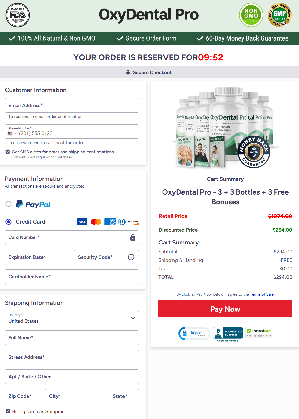 Oxydental Pro-Secure Checkout Page